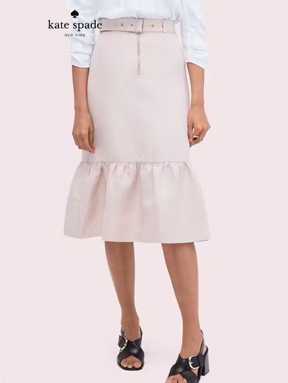 Kate Spade Belted Linen Flounce Skirt Beige Size 8
